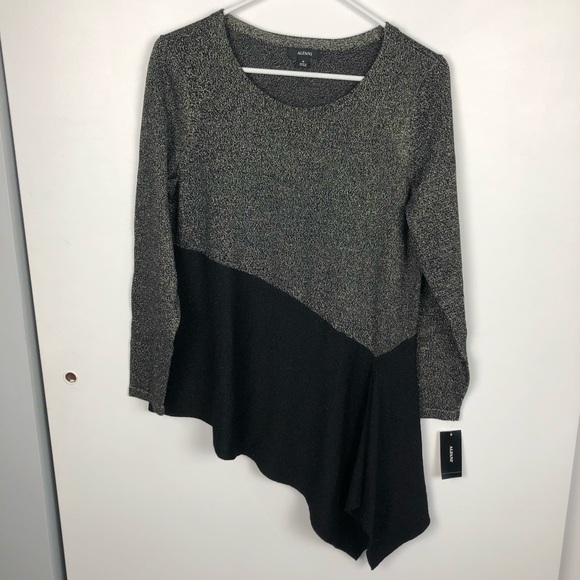 Alfani Tops - Alfani Asymmetrical Lurex Knit Top - Black and Metallic Gold Medium M NWT